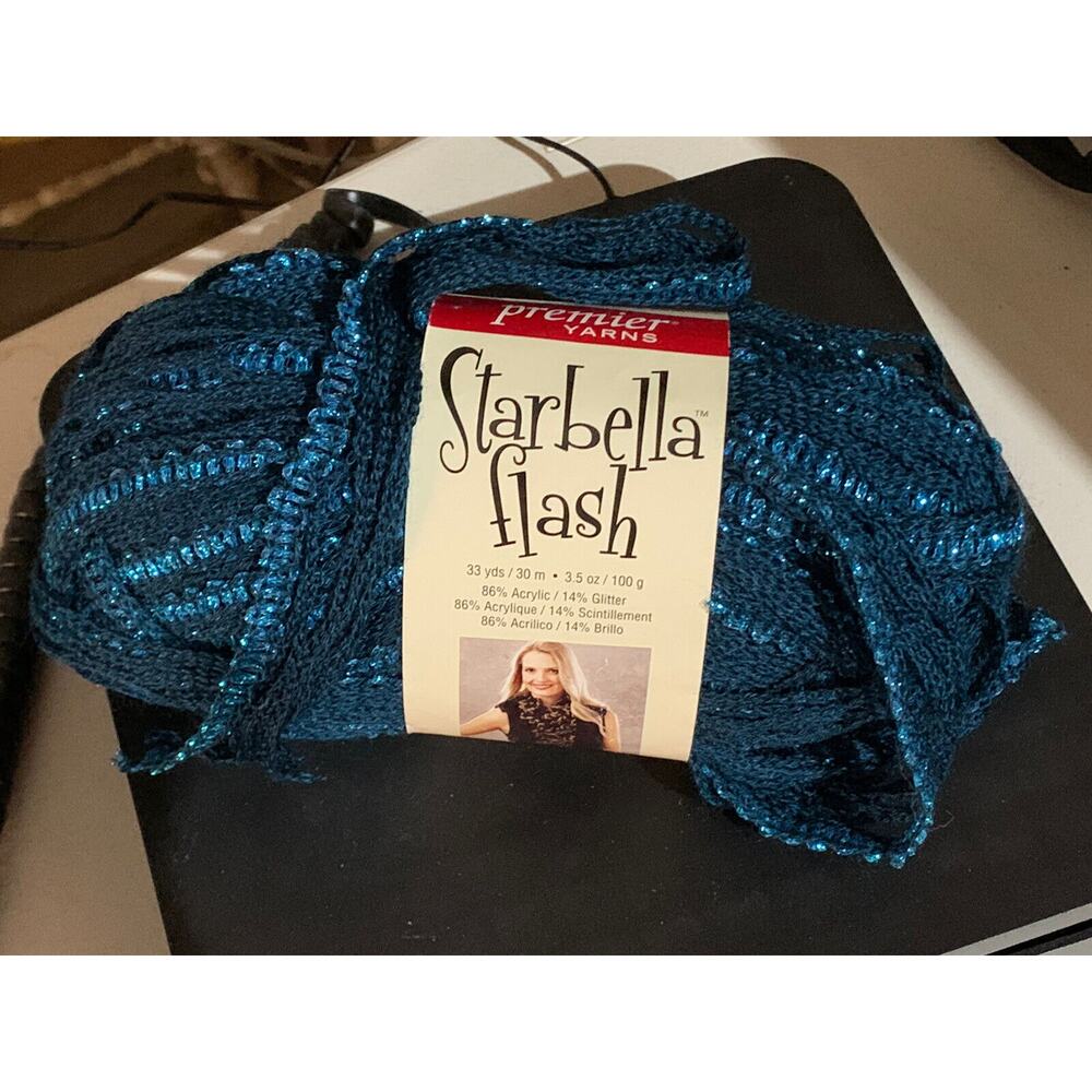 Premier Starbella flash Yarn- peacock- 1 Skein Make Full Scarf. new metallic